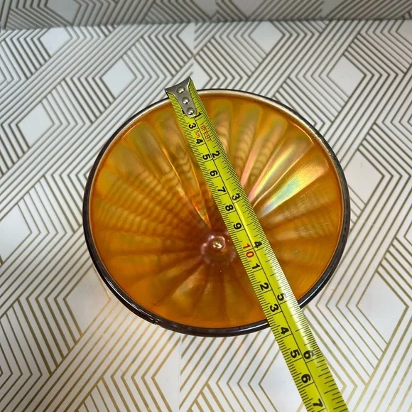 Vintage Marigold Carnival Glass Footed Dish - Picture 10 of 11